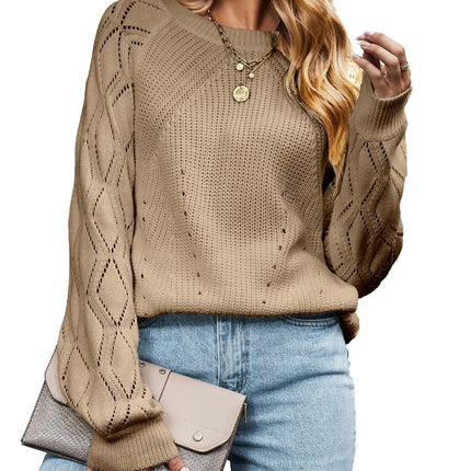 CUPSHE Womens Fall Sweater Long Sleeve Crewneck Knit Lightweight Pullover Sweater Top Khaki XL - Lamarshop1