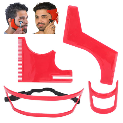 Beard Hairline Shaping Tool Kit for Men Beard Shaping Tool Kit Beard Styling Cutting Hairline Grooming Red Plastic Beard Template Set