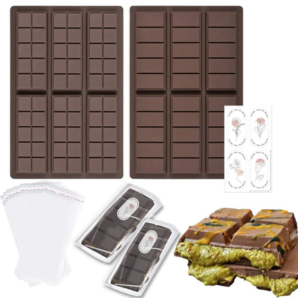 jejucy Chocolate Bar Mold Deep Silicone Thick Chocolate Bar Filled Chocolate Block Candy Mold Pistachio Chocolate Board Mold 100 Storage Bags And Stickers(Square + Rectangle) - Lamarshop1