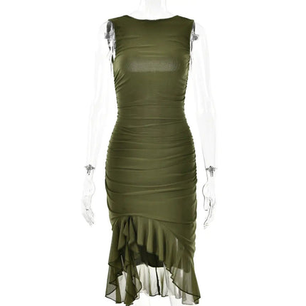 Backless Ruffle Trim Sleeveless Bodycon Dress for Women