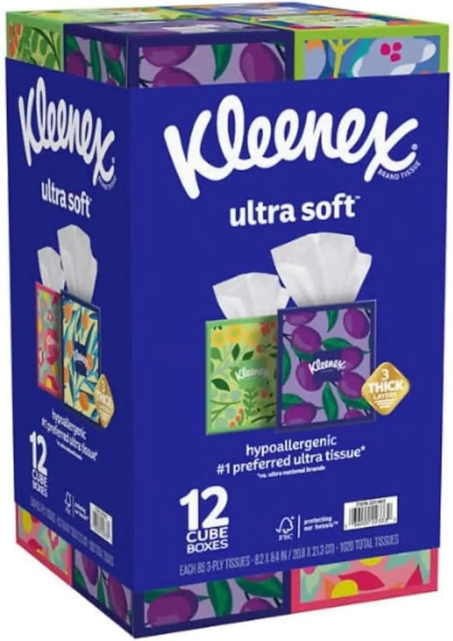 Ultra Soft 3 - Ply Facial Tissues 12 Cube Boxes (72 tissues/box 12 boxes) - Lamarshop1