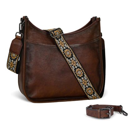 Iswee Crossbody Bag Vintage Satchel Purse for Women Medium Shoulder Leather Purses and Handbags with Guitar Strap (Coffee)