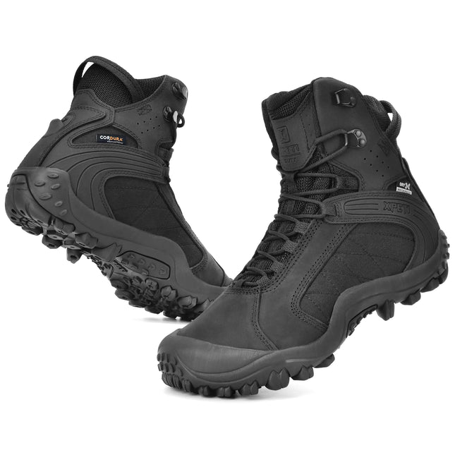 XPETI Mens Tactical Boots 8" Black Combat Boots Waterproof Leather Hiking Boots Men Size 9 - Lamarshop1