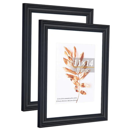 Hogaryo 2 Pack 11x14 Picture Frames Black Display Picture 8 x 10 with Mat Photo Frame for Wall Gallery Mounting