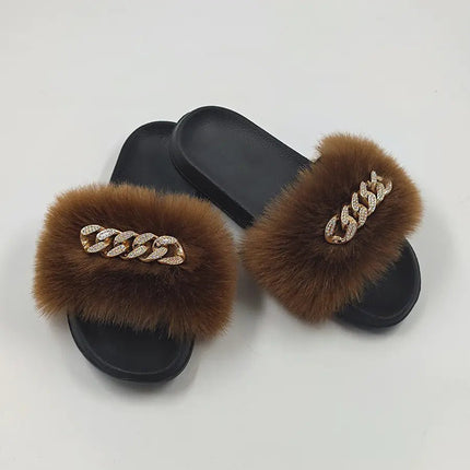 Plush Imitation Fox Fur Flip Flops Fashion Slippers - Lamarshop1