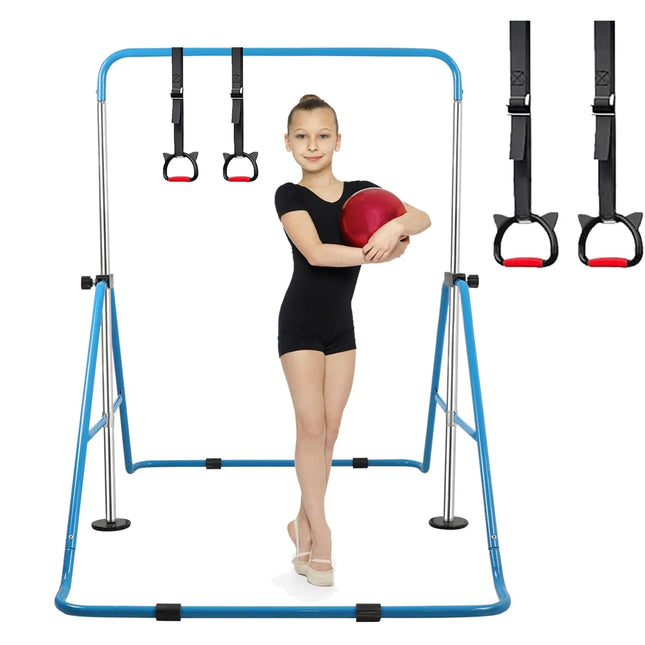 Bighaki808 Gymnastics Bars Kids Training Bars for Home Folding Horizontal Bars with Adjustable Height Expandable Gymnastics Equipment Junior Kip Monkey Bar for Girls & Boys (Blue) - Lamarshop1