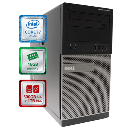Dell OptiPlex 7010 Desktop Computer Tower | Quad Core Intel i7 (3.9GHz Turbo) | 16GB DDR3 RAM | 500GB SSD Solid State + 1TB | WiFi - 5G + Bluetooth | Win 10 Pro | Home or Office PC (Renewed) - Lamarshop1