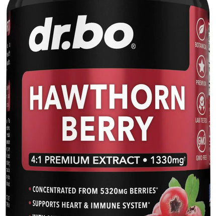 Hawthorn Berry Capsules Supplement - 1330mg 4:1 Natural Extract for Digestion & Heart Health Supplements - Extra Strength Fresh Hawthorn Berry Extract Berries Non - GMO - 60 Hawthorne Supplement Pills - Lamarshop1
