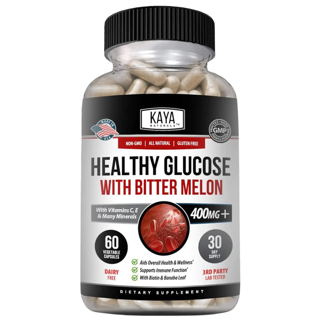 Kaya Naturals Healthy Gluco with Bittermelon Supplement | Support Healthy Levels and Function 20 Herbs Vitamins and Minerals Alpha Lipoic Acide Cinnamon Vitamin C & E Non - GMO (60 Count) - Lamarshop1