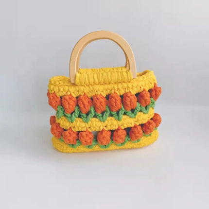 Crochet Knitting Tulips Handbags with Cloth Line Design