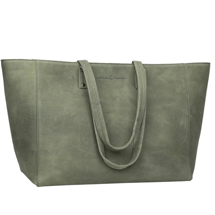 ANTONIO VALERIA Avery Green Leather Tote/Top Handle Shoulder Bag for Women