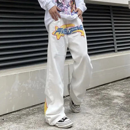 Y2K Vintage Embroidered Wide Leg Jeans for Men