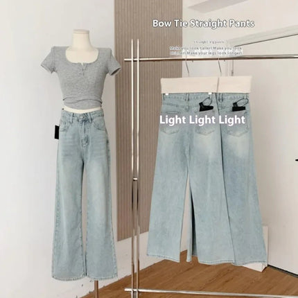 Ballet Embroidery Light Blue Wide-Leg Jeans