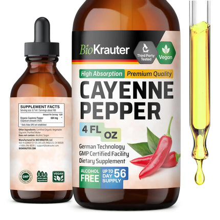 BIO KRAUTER Cayenne Pepper Extract Liquid - Pure Capsaicin Extract - Liquid Cayenne Pepper Drops for Digestive Support - Sugar & Alcohol Free 4 Fl.Oz. - Lamarshop1