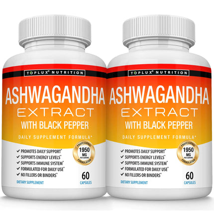 Organic Ashwagandha Root Powder Pills 1950 Mg with Black Pepper Extract - Pure Natural Ashwagandha Supplement Support Energy for Men Women 60 Capsules - Lamarshop1