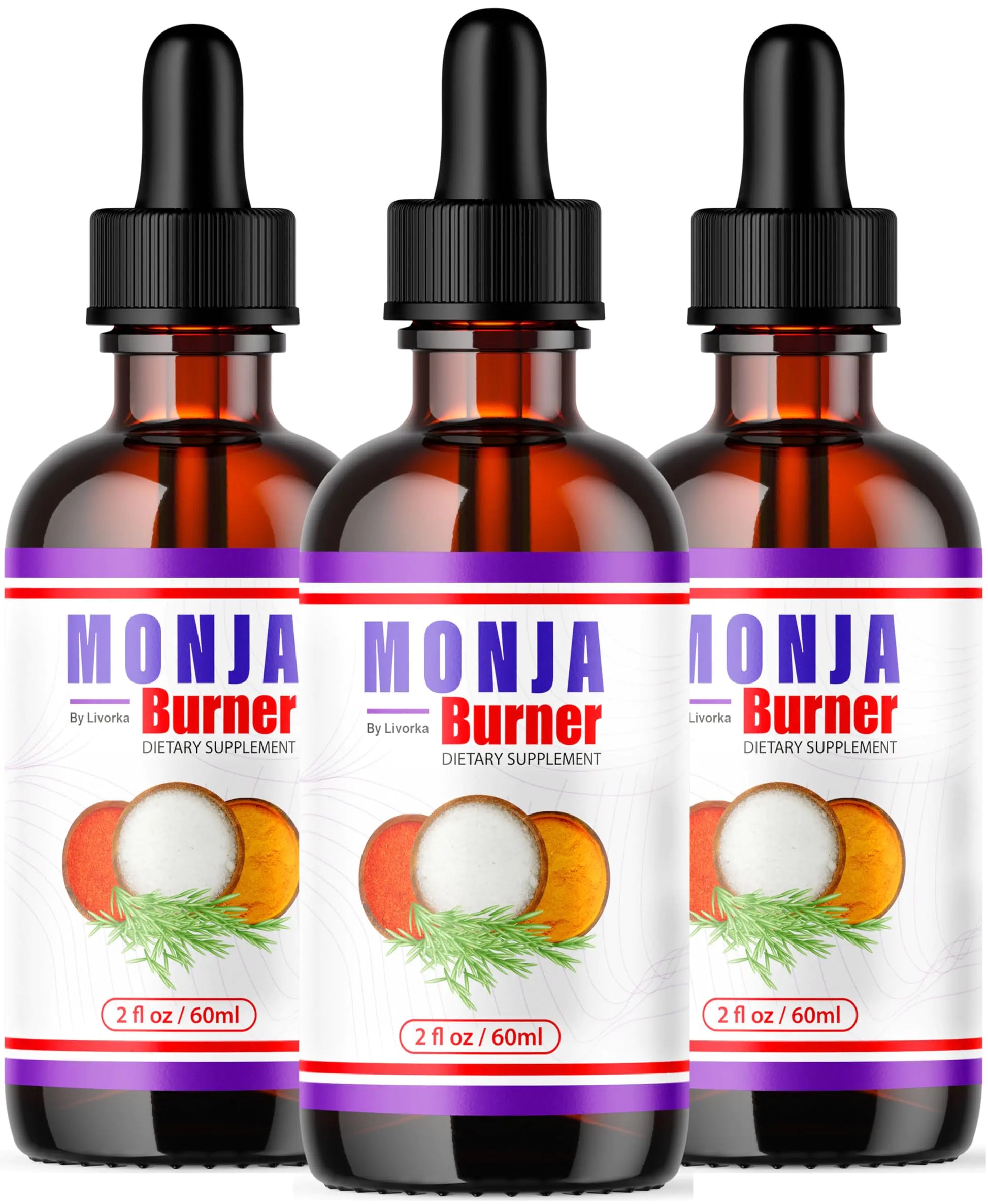 (3 Pack) Official Monja Burn Drops - MonjaBurner Drops 2025 Advanced New Formula MonjaBurner Liquid Drop Monja Burn Tea Drops 3 Bottles for 3 Months