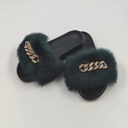 Plush Imitation Fox Fur Flip Flops Fashion Slippers - Lamarshop1