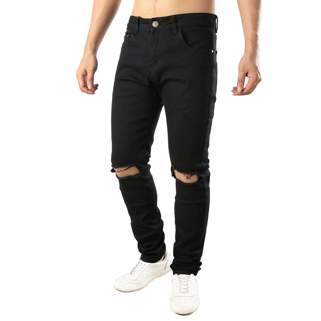 RANMCC Mens Stretch Skinny Ripped Jeans Fashionable Slim Fit Stacked Jeans Pants for Men(211Black36)
