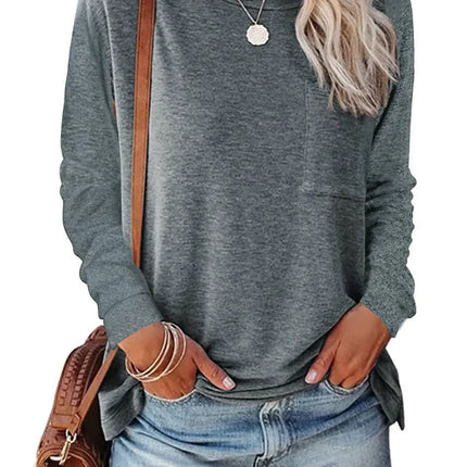 Pocket Split Long - sleeved Casual T-shirt - Lamarshop1