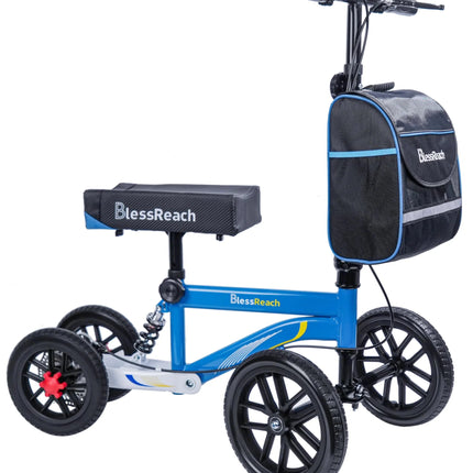 BlessReach All Terrain Steerable Knee Scooter Crutch Alternative，Deluxe Medical Scooter Double Handbrakefor Adults Injured Ankle & Foot Recovery Scooter in Blue