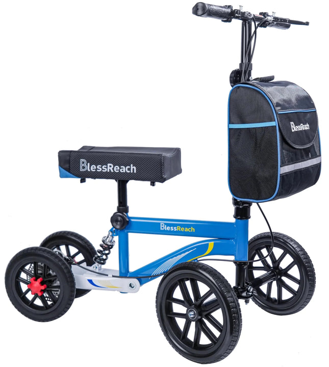 BlessReach All Terrain Steerable Knee Scooter Crutch Alternative，Deluxe Medical Scooter Double Handbrakefor Adults Injured Ankle & Foot Recovery Scooter in Blue