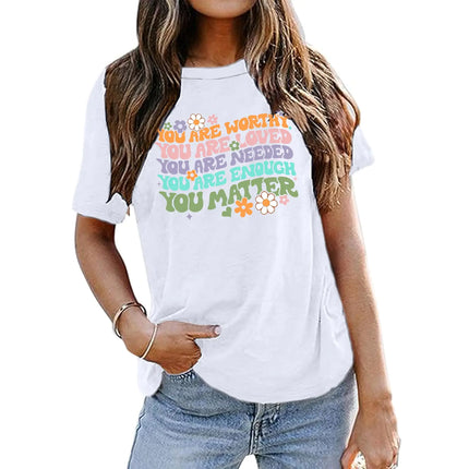 Pairxily Mental Health Shirt for Women You Matter Tshirt Teacher Inspirational Shirts Positive Message Short Sleeve Tops(WhiteL)