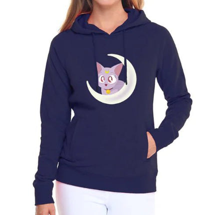 Women's Hooded Sweatshirt with Fleece Cat Design - Lamarshop1