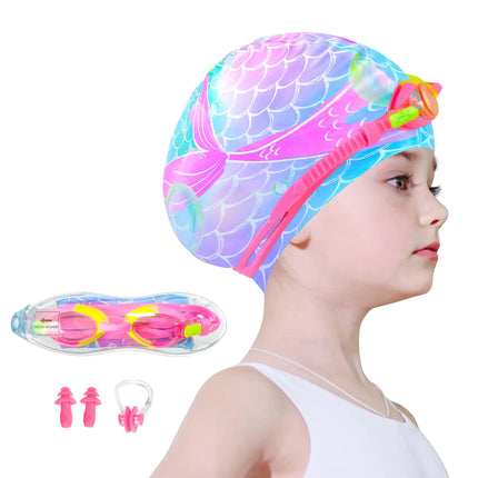 Ausletie Kids Swim Caps for Girls Silicone Waterproof Swimming Cap for Kids Durable Comfortable Swimming Caps for Girls