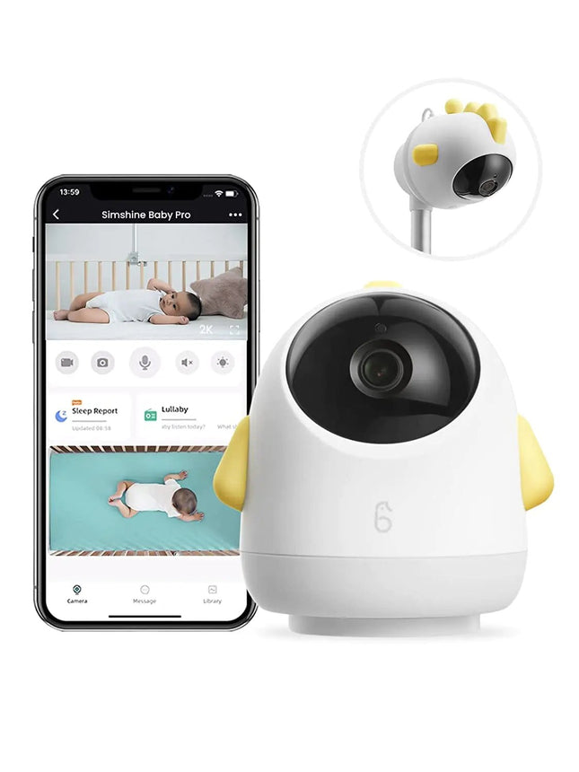 Simshine Smart Baby Monitor WiFi Smartphone AI Cry Soothing Lullaby Sleep Breathing Analysis 2K UHD Video Camera 2 - Way Talk Night Vision Virtual Fence - Lamarshop1