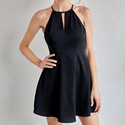 Sexy Backless Lace Splice Halter Mini Dress for Women - Lamarshop1
