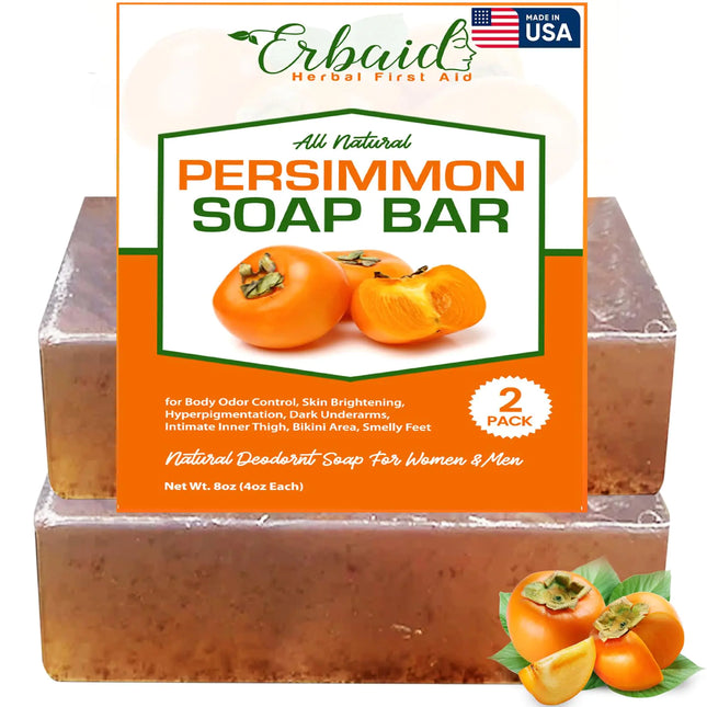 Persimmon Soap Bar for Body Odor Control – Purifying Deodorizing Body Wash with Japanese Persimmon & Green Tea Extract for Eliminating Nonenal Body Odor – Deodorant Soap for Skin Brightening (2 Pack)