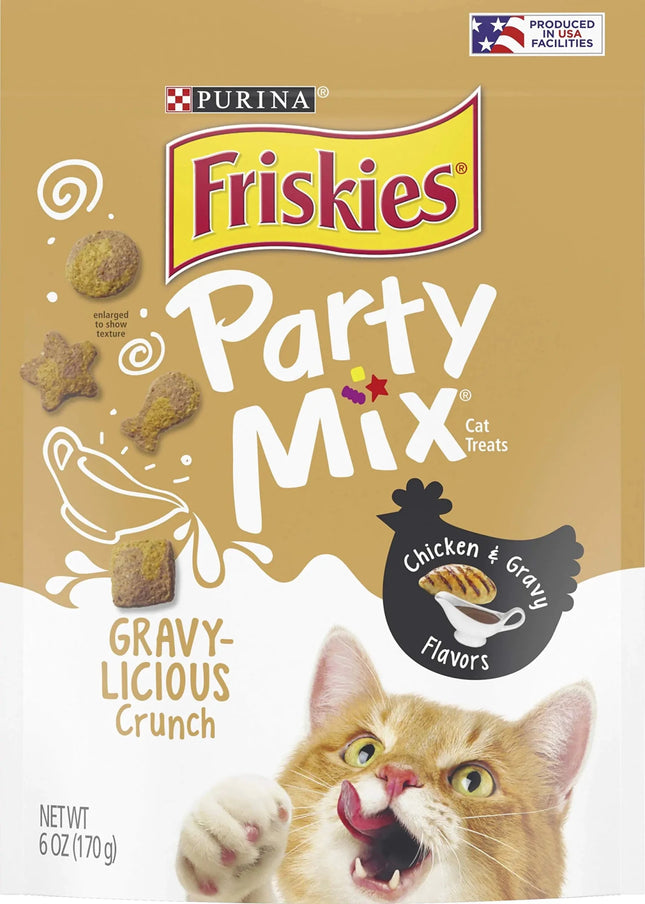 PURINA FRISKIES PARTY MIX Chicken and Gravy Crunch CAT Snack RESEALABLE PEG Bag 6 OZ - 0050000169251 - Lamarshop1