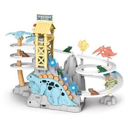GEMPRIME Goods Dinosaur Climbing Slide Toy Dinosaur Race Track Game Set Dino Car Track Adventure Slide Toy with Climbing Stairs Lights and Music Toy for Toddlers Kids Boys Girls Age 3 - 8 - Blue - Lamarshop1