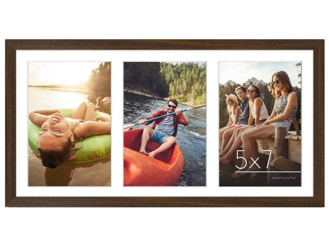 8x16 Collage Picture Frame with Shatter-Resistant Glass - Fits Three 5x7 Photos or One 8x16 Picture - Signature Collection - Picture Frames for Tabletop and Wall Display - Walnut