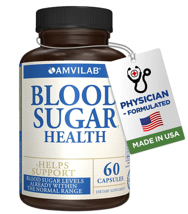 AMVILAB Blood Sugar Health Natural 20 Herbs and Vitamins with Cinnamon Alpha Lipoic Acid to Support Health Non - GMO for Men Women Supports Healthy Energy Levels - 60 Herbal Pills - 30 Day Supply - Lamarshop1