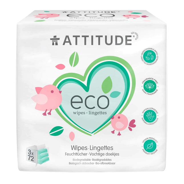 ATTITUDE Eco Wipes Fragrance - Free 216 Wipes - Lamarshop1