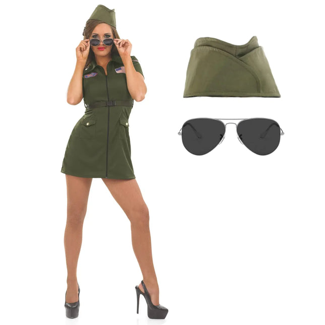 fun shack Womens Fighter Pilot Costume Women Aviator Costume For Women Flight Suit Women Costume Womens Air Force Costume Medium - Lamarshop1