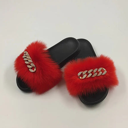 Plush Imitation Fox Fur Flip Flops Fashion Slippers - Lamarshop1