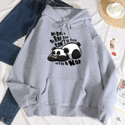 Women's Casual Loose Panda Fleece Hoodie Sweater - Lamarshop1