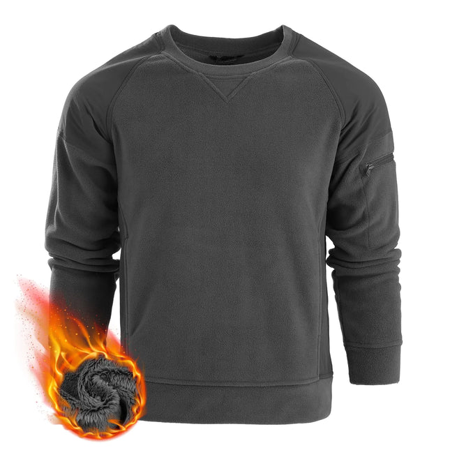 FREE SOLDIER Mens Tactical Winter Fleece Sweatshirt Warm Long Fleece Lined Pullover Crewneck Classic Tops Grey - Lamarshop1