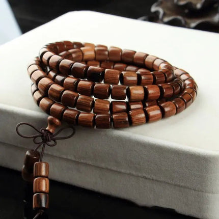 Natural Wood 108 Buddha Beads with Yellow Flower Pear