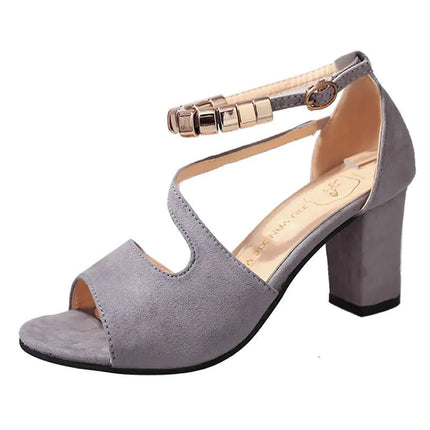 Fashion Women's Sandals with Thick Mid - Heel Buckle - Lamarshop1