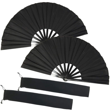 TIHOOD 2PCS Large Folding Silk Hand Fan Hand Folding Fans Folding Fan for Men and Women Performance Dance Decorations Festival Gift (Black x2) - Lamarshop1