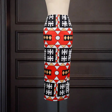 High Waist Large Size Slim Geometric Print Skirt - Lamarshop1