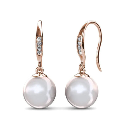 Cate & Chloe Betty 18k Rose Gold Plated Freshwater Pearl Earrings with Crystals Gold Jewelry for Women Classic Drop Dangle Crystal Earrings Hypoallergenic Jewelry Gift For Her - Lamarshop1