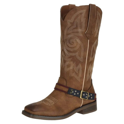 SheSole Womens Western Cowgirl Boots Ladies Fashion Country Cowboy Boots Mid Calf Brown Size 8 - Lamarshop1
