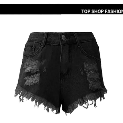 Irregular Cat Whiskers Fringed High Denim Shorts