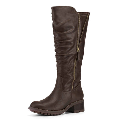 mysoft Womens Knee High Boots Side Zipper Lug Sole 2 Inch Stacked Chunky Heel Boots - Lamarshop1
