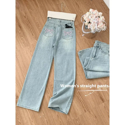 Ballet Embroidery Light Blue Wide-Leg Jeans