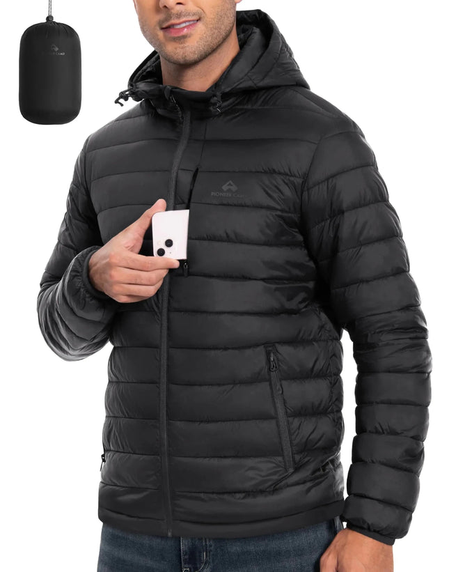 Mens Lightweight Packable Puffer Jacket with Hood Warm Insulated Puffy Winter Jacket Coat for Snow Hiking Travel - Lamarshop1